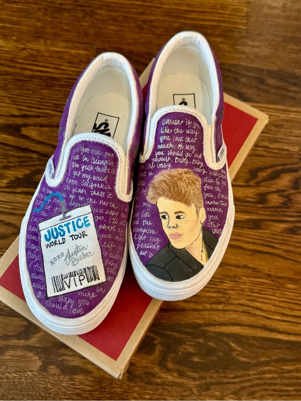 Justin Bieber Custom Painted Vans-             Youth Size 2